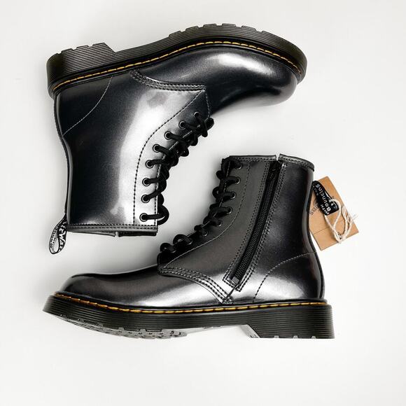 NWT Dr Martens 1460 Y Chrome Metallic Grey Leather Ankle Boots US 6 Docs Zip - Picture 4 of 8